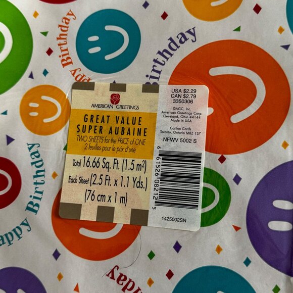 Vtg Smile Balloons Birthday Gift Wrap NOS Sealed American Greetings - Picture 5 of 5